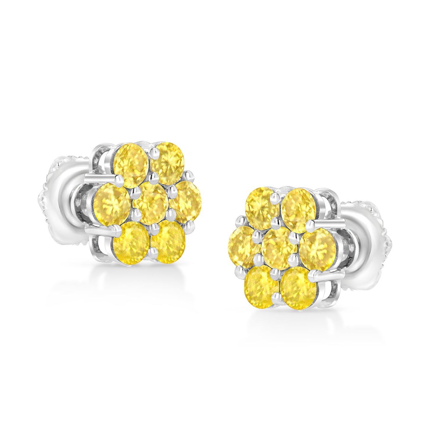 .925 Sterling Silver 1/4 Cttw Treated Yellow Diamond Floral Stud Earrings (Yellow Color, I1-I2 Clarity) Bids.com