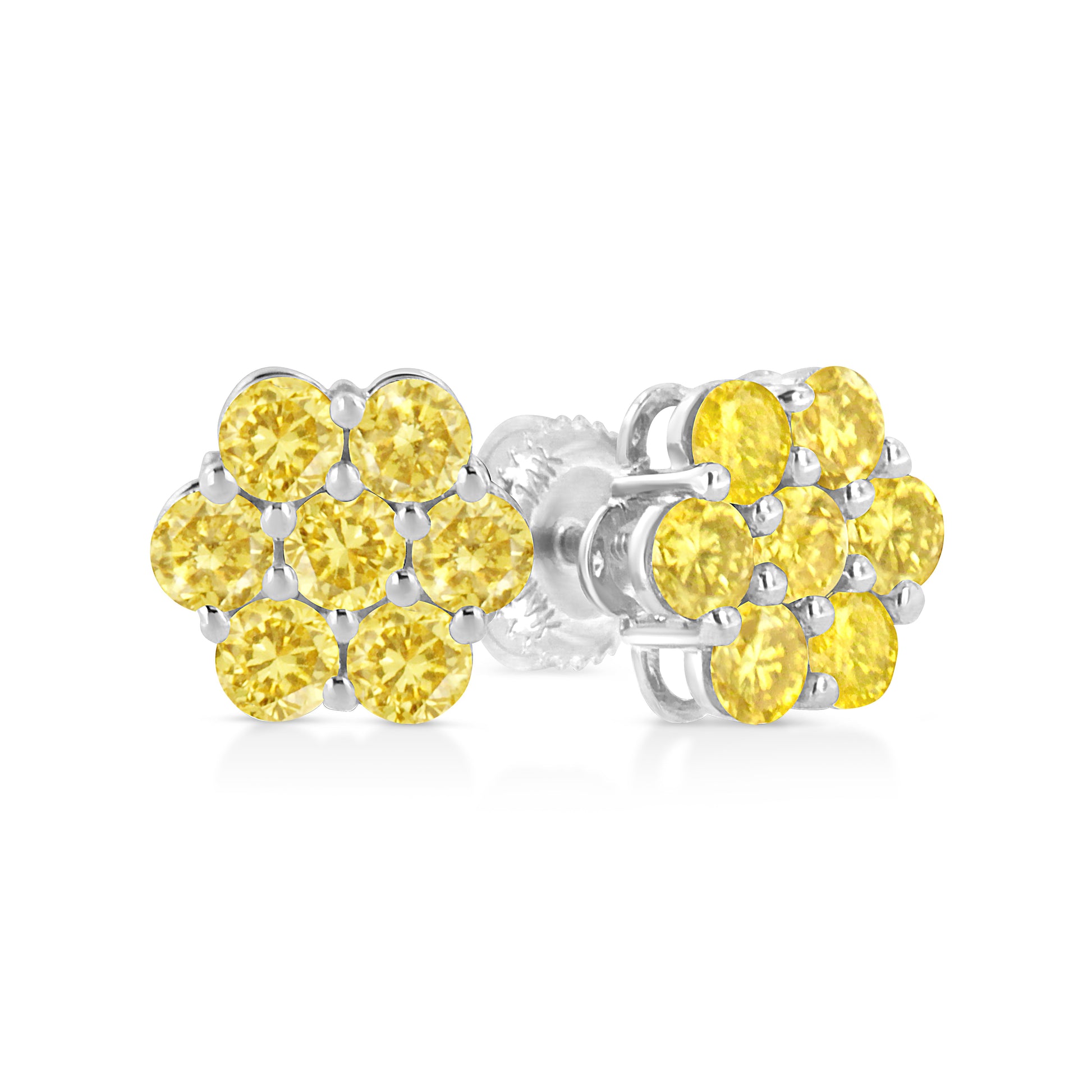 .925 Sterling Silver 1/4 Cttw Treated Yellow Diamond Floral Stud Earrings (Yellow Color, I1-I2 Clarity) Bids.com