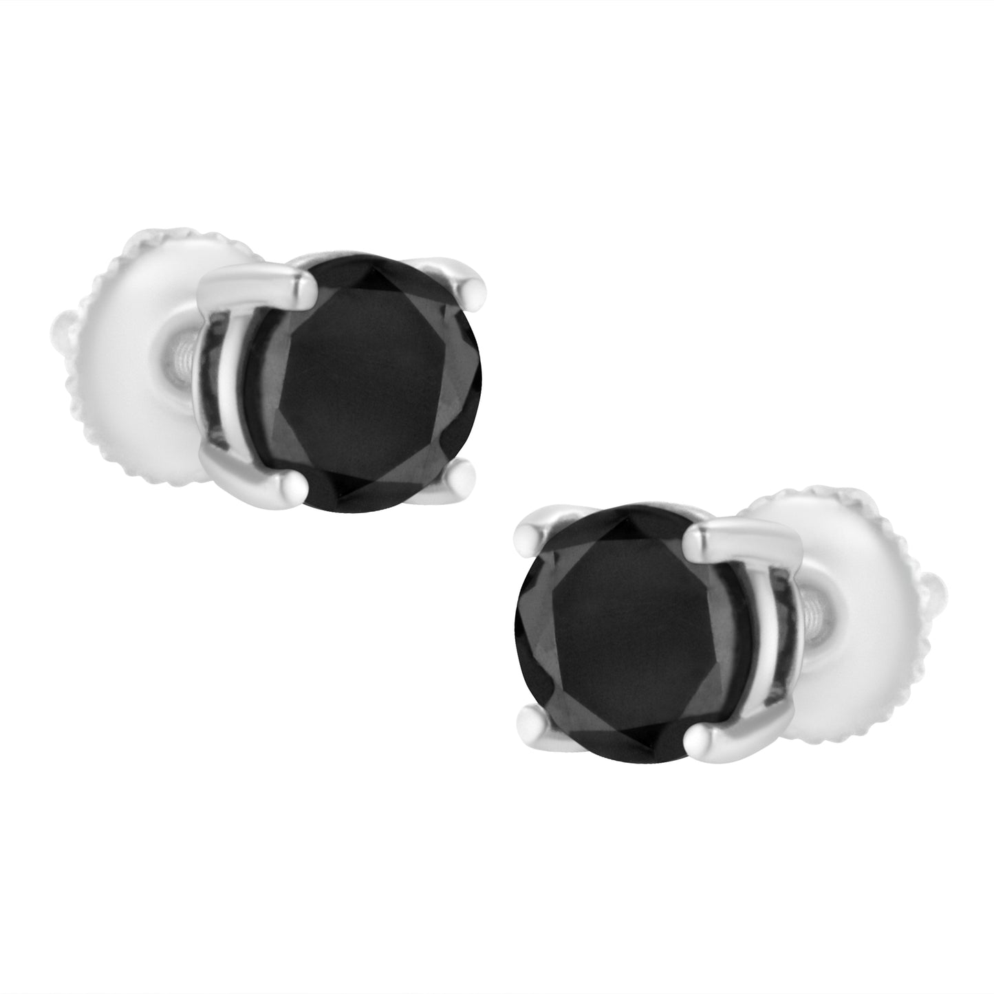 .925 Sterling Silver 2.00 Cttw Round Brilliant-Cut Black Diamond Classic 4-Prong Stud Earrings with Screw Backs (Fancy Color-Enhanced, I2-I3 Clarity) Bids.com