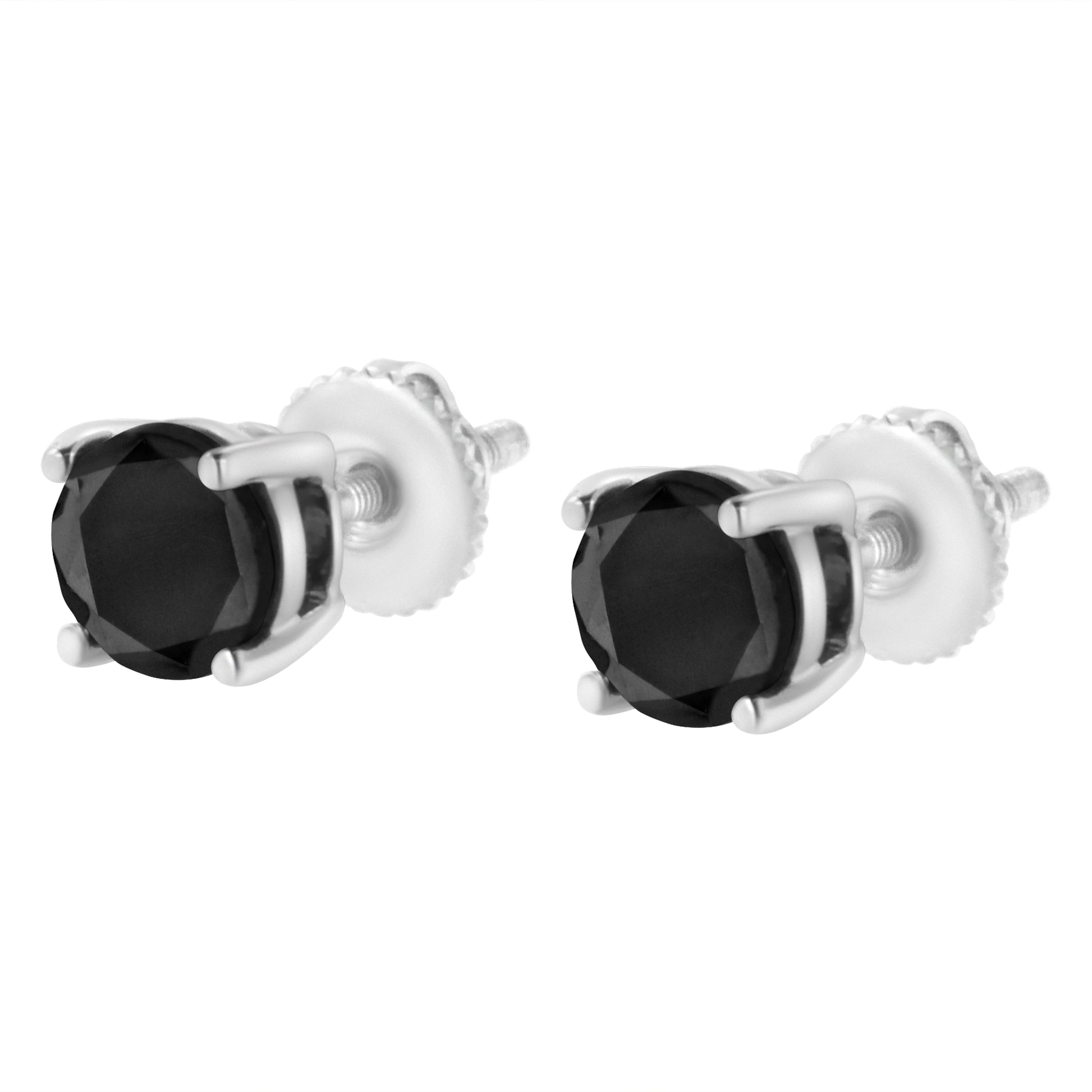.925 Sterling Silver 2.00 Cttw Round Brilliant-Cut Black Diamond Classic 4-Prong Stud Earrings with Screw Backs (Fancy Color-Enhanced, I2-I3 Clarity) Bids.com