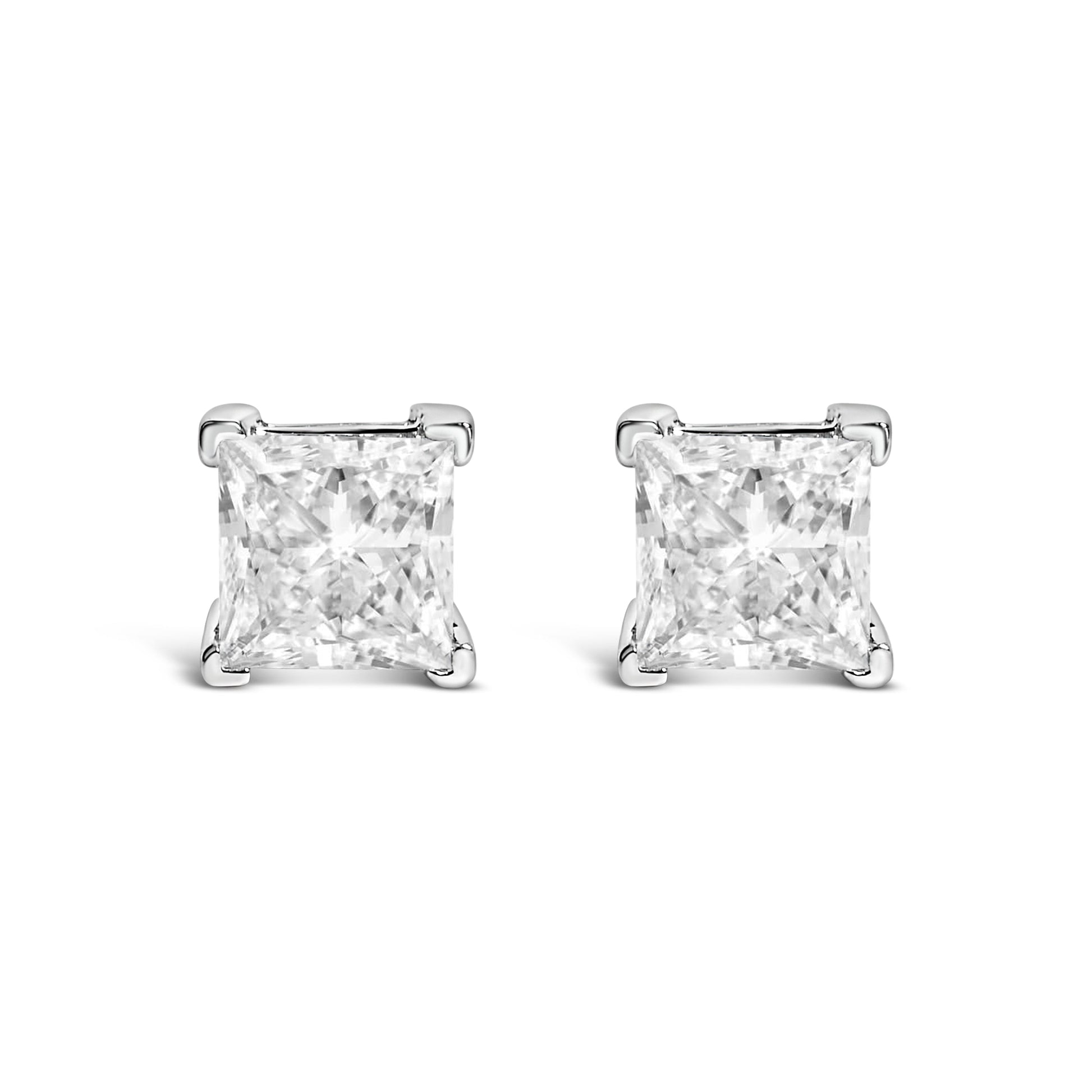 14K White Gold 1.0 Cttw Princess Cut Lab Grown Diamond Solitaire Stud Earrings (F-G Color, VS2-SI1 Clarity) Bids.com