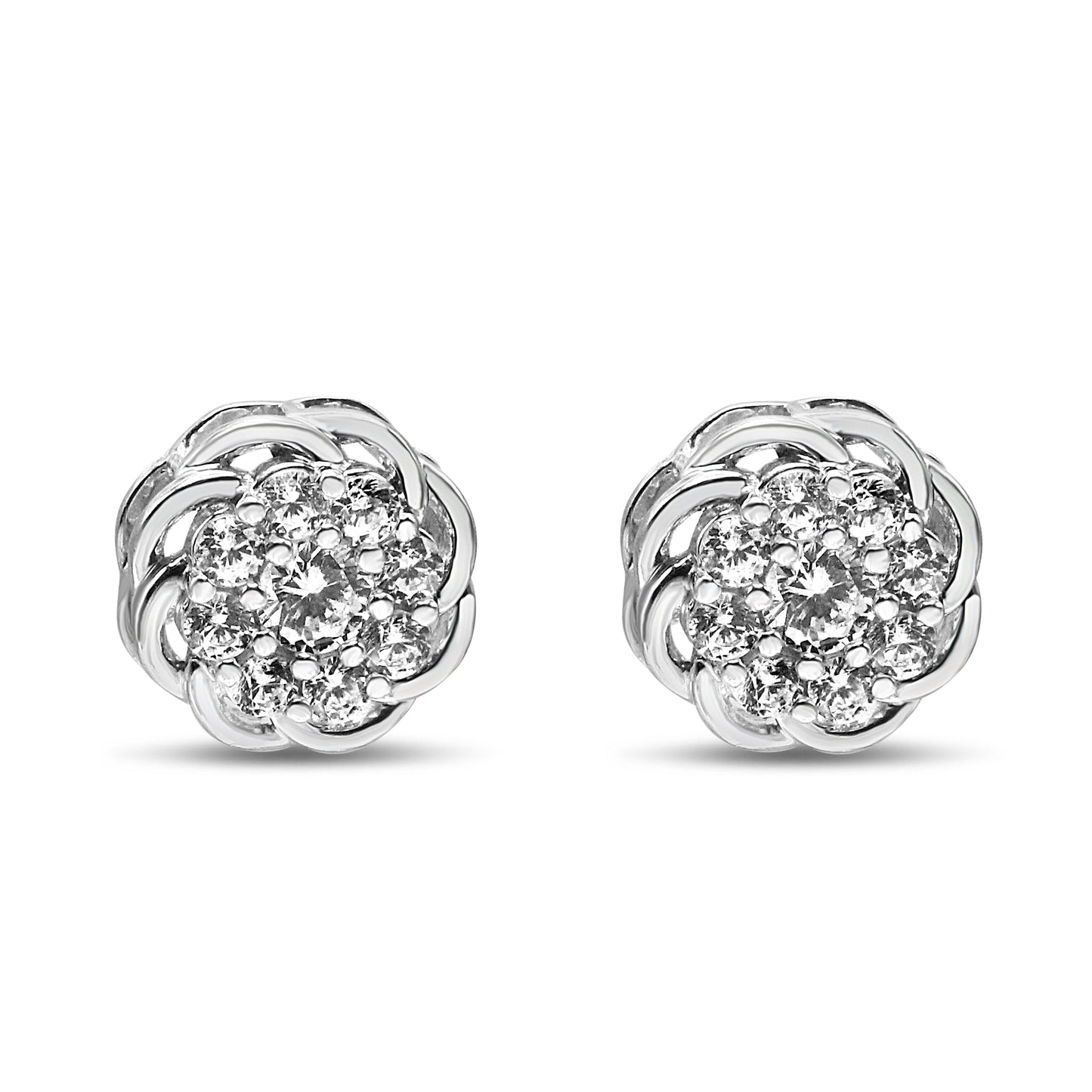 .925 Sterling Silver 1/2 Cttw Round Diamond Cluster Openwork Floral Halo Stud Earrings (I1-I2 Clarity, I-J Color) Bids.com