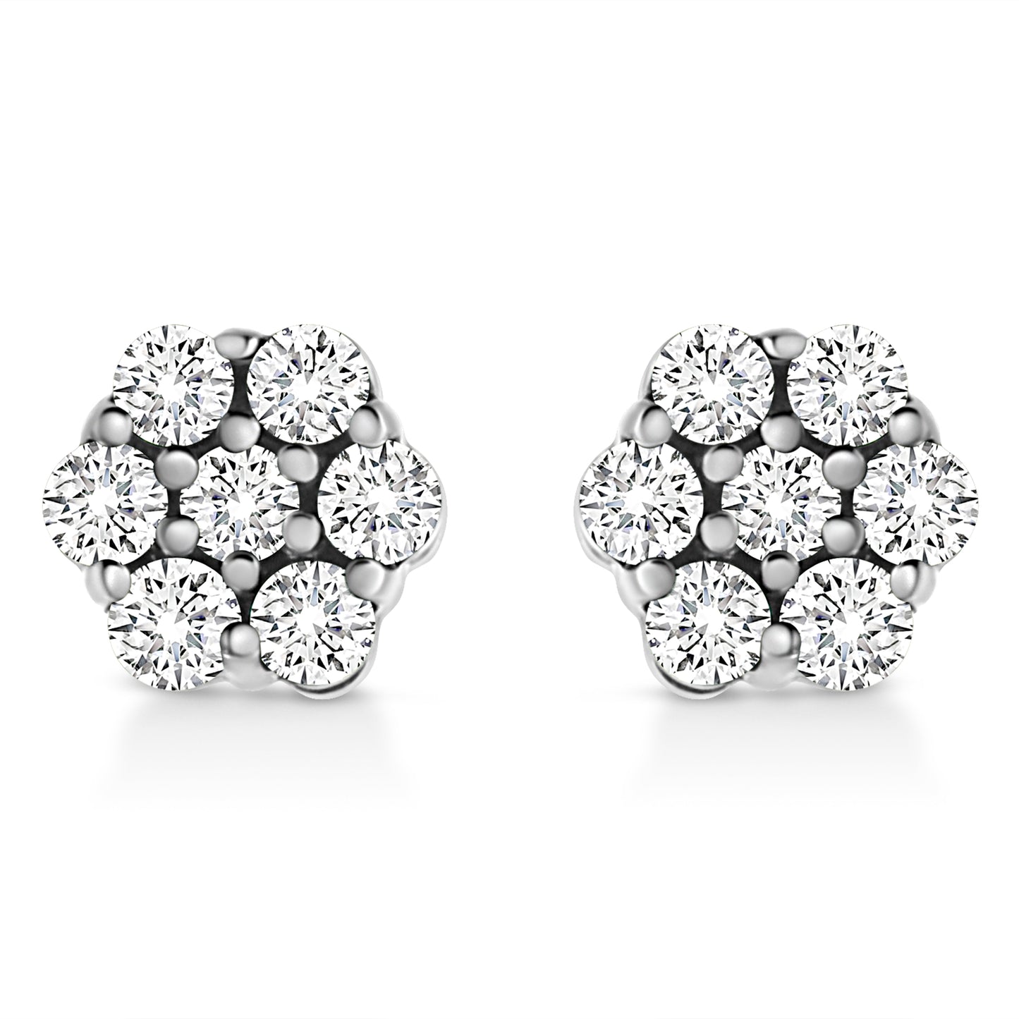 14K White Gold 1/2 Cttw Prong Set Round-Cut Diamond Flower Stud Earring (H-I Color, I1-I2 Clarity) Bids.com