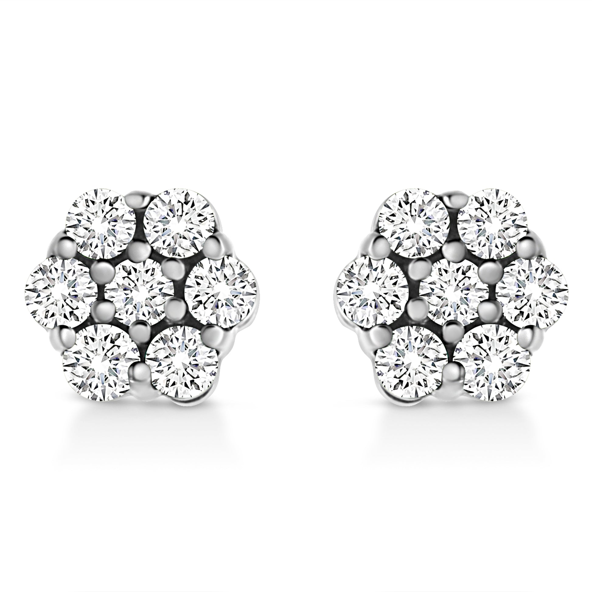 14K White Gold 1/2 Cttw Prong Set Round-Cut Diamond Flower Stud Earring (H-I Color, I1-I2 Clarity) Bids.com