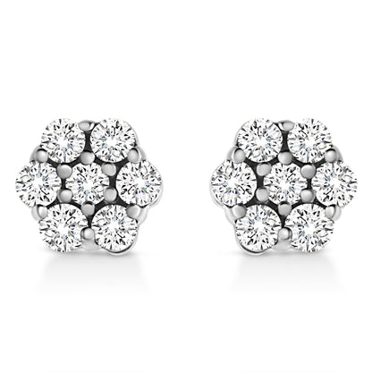 14K White Gold 1/2 Cttw Prong Set Round-Cut Diamond Flower Stud Earring (H-I Color, I1-I2 Clarity) Bids.com
