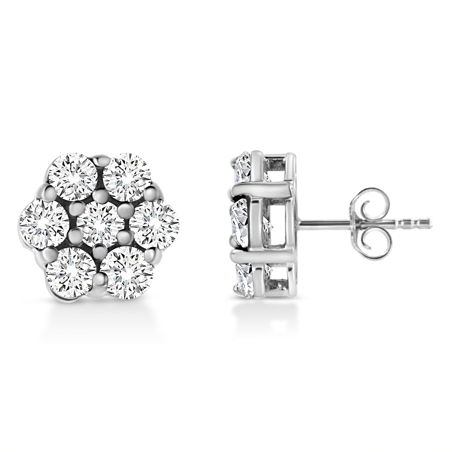 14K White Gold 1/2 Cttw Prong Set Round-Cut Diamond Flower Stud Earring (H-I Color, I1-I2 Clarity) Bids.com
