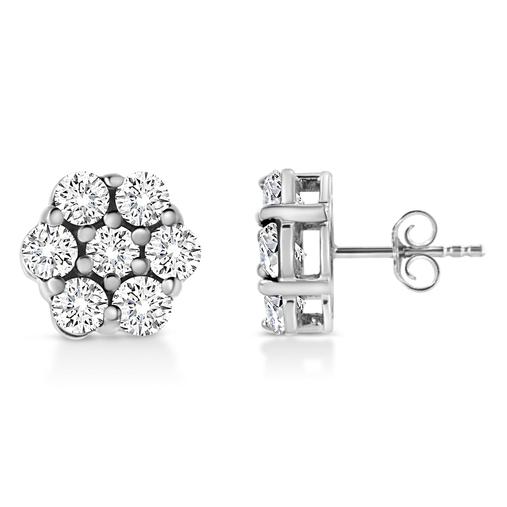 14K White Gold 1/2 Cttw Prong Set Round-Cut Diamond Flower Stud Earring (H-I Color, I1-I2 Clarity) Bids.com