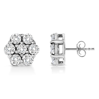 14K White Gold 1/2 Cttw Prong Set Round-Cut Diamond Flower Stud Earring (H-I Color, I1-I2 Clarity) Bids.com