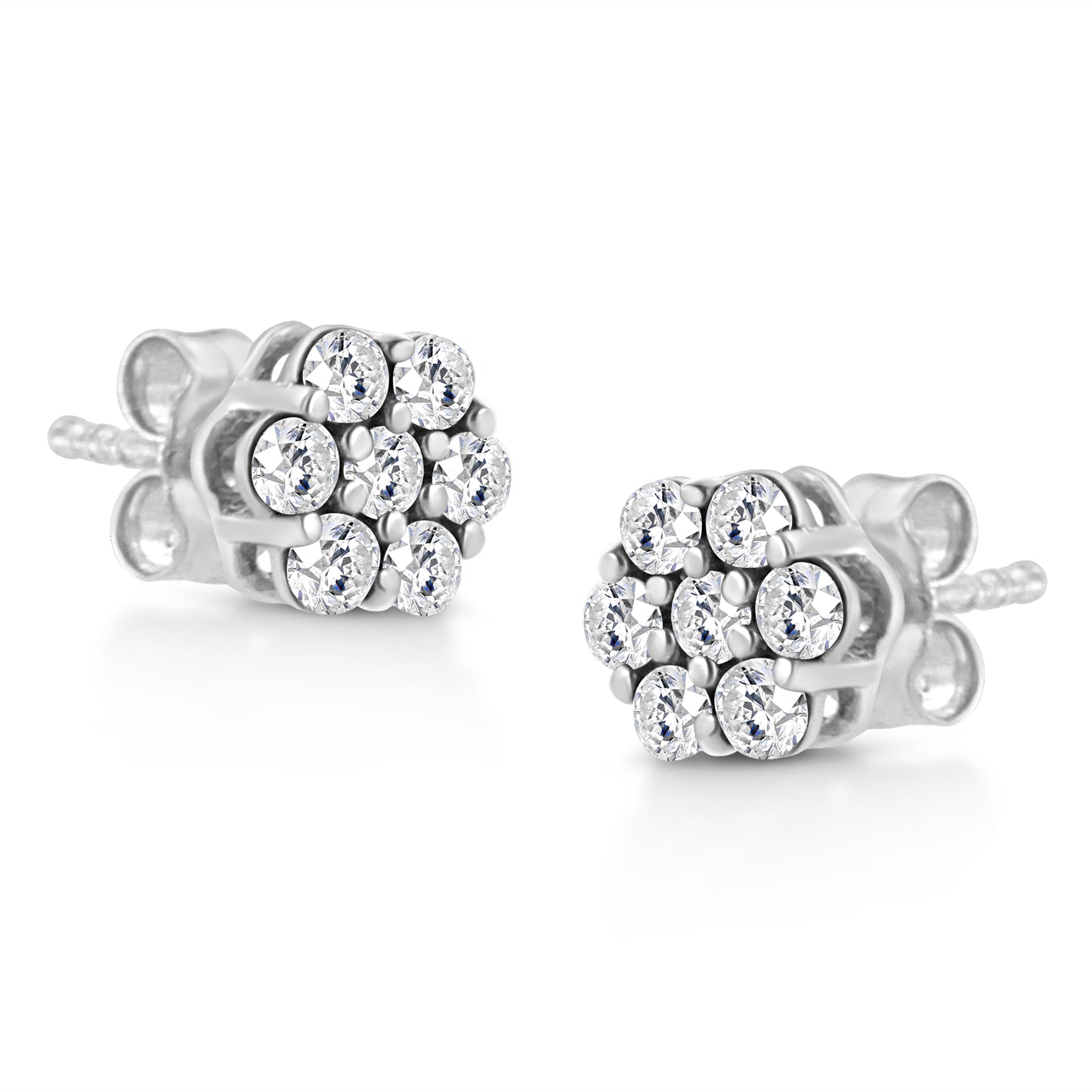 14K White Gold 1/2 Cttw Prong Set Round-Cut Diamond Flower Stud Earring (H-I Color, I1-I2 Clarity) Bids.com