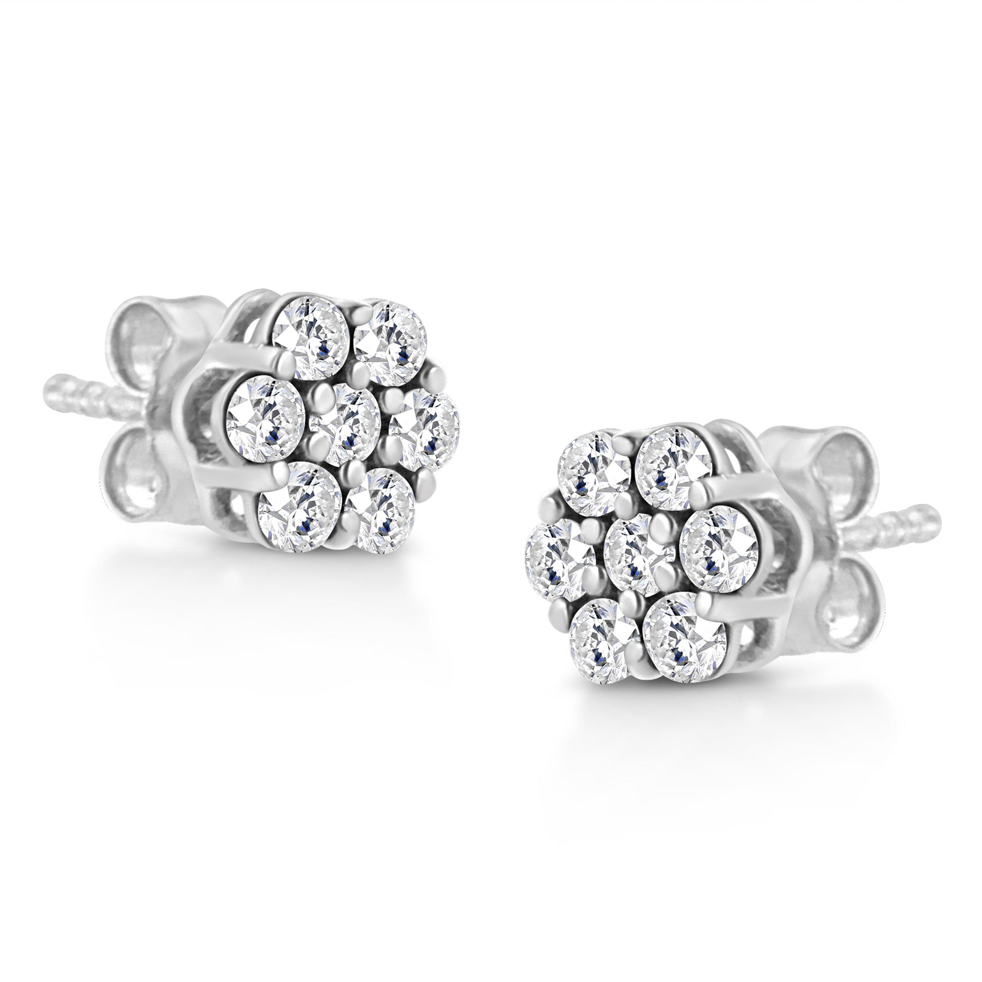 14K White Gold 1/2 Cttw Prong Set Round-Cut Diamond Flower Stud Earring (H-I Color, I1-I2 Clarity) Bids.com