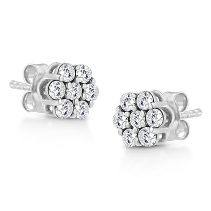14K White Gold 1/2 Cttw Prong Set Round-Cut Diamond Flower Stud Earring (H-I Color, I1-I2 Clarity) Bids.com