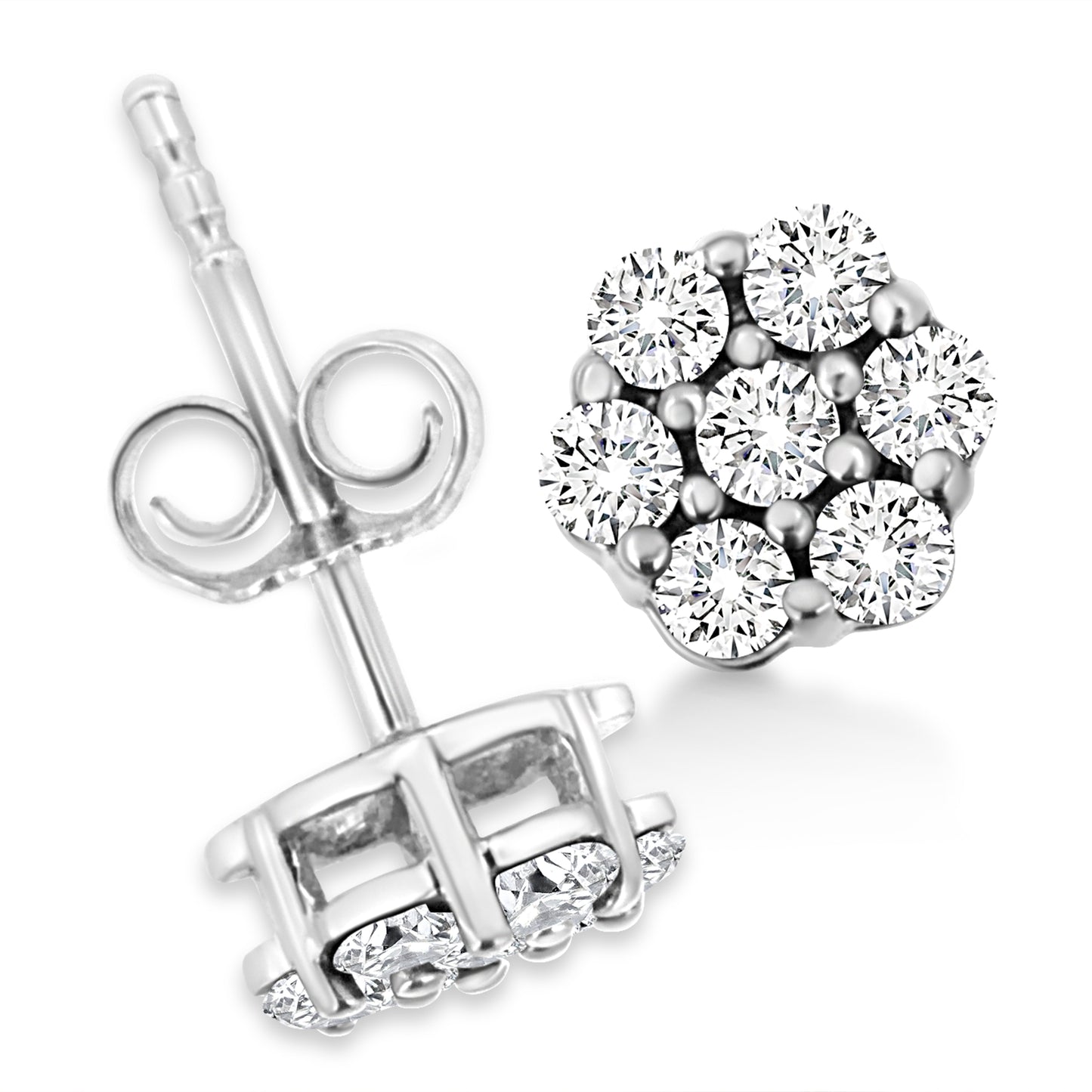 14K White Gold 1/2 Cttw Prong Set Round-Cut Diamond Flower Stud Earring (H-I Color, I1-I2 Clarity) Bids.com