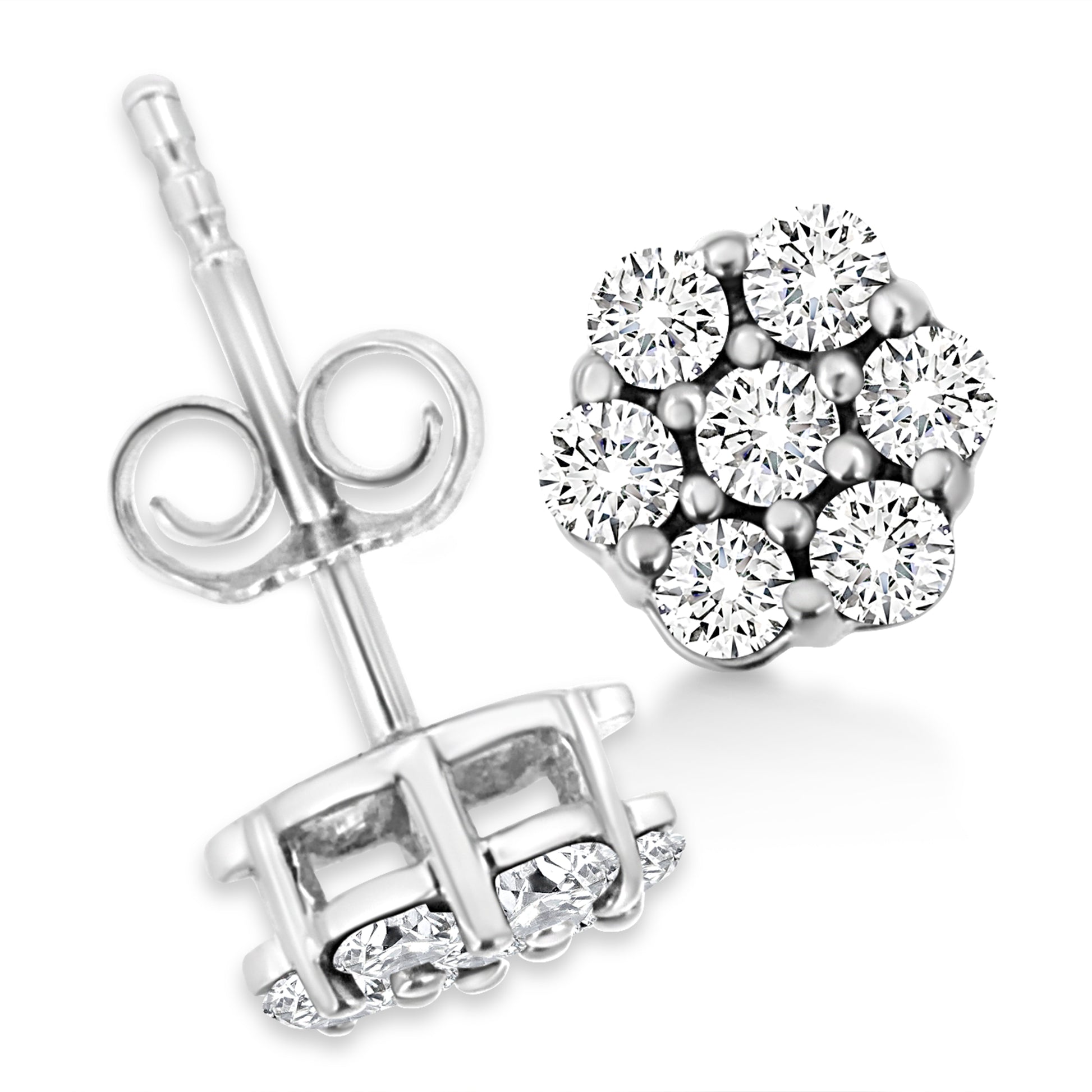 14K White Gold 1/2 Cttw Prong Set Round-Cut Diamond Flower Stud Earring (H-I Color, I1-I2 Clarity) Bids.com