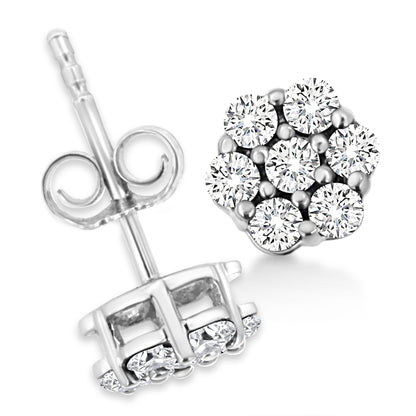 14K White Gold 1/2 Cttw Prong Set Round-Cut Diamond Flower Stud Earring (H-I Color, I1-I2 Clarity) Bids.com