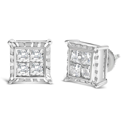 14K White Gold 2.00 Cttw Invisible Set Princess-Cut Lab Grown Diamond Wavy Quad Stud Earrings Bids.com