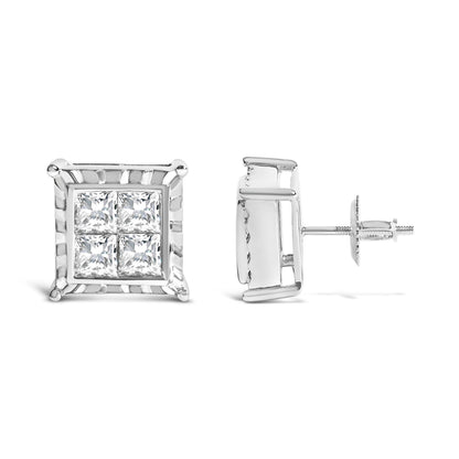 14K White Gold 2.00 Cttw Invisible Set Princess-Cut Lab Grown Diamond Wavy Quad Stud Earrings Bids.com