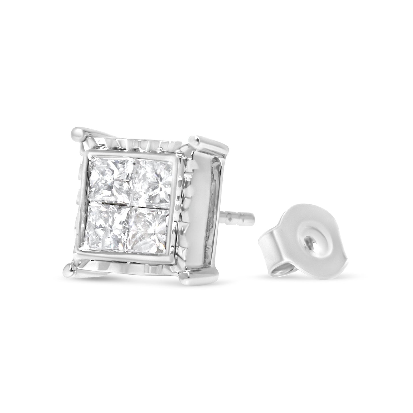 14K White Gold 2.00 Cttw Invisible Set Princess-Cut Lab Grown Diamond Wavy Quad Stud Earrings Bids.com