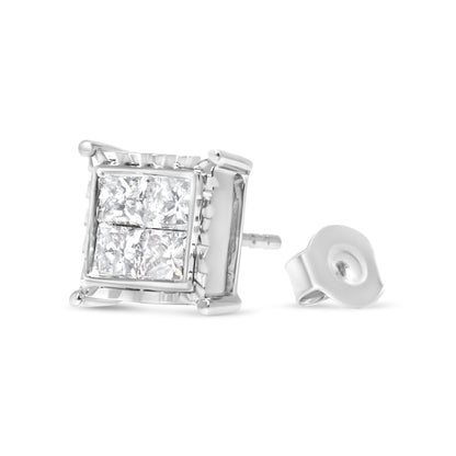 14K White Gold 2.00 Cttw Invisible Set Princess-Cut Lab Grown Diamond Wavy Quad Stud Earrings Bids.com