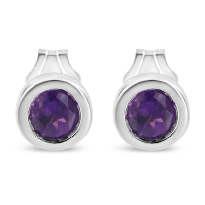 .925 Sterling Silver Bezel Set 3.5mm Created Red Ruby Gemstone Solitaire Stud Earrings Bids.com