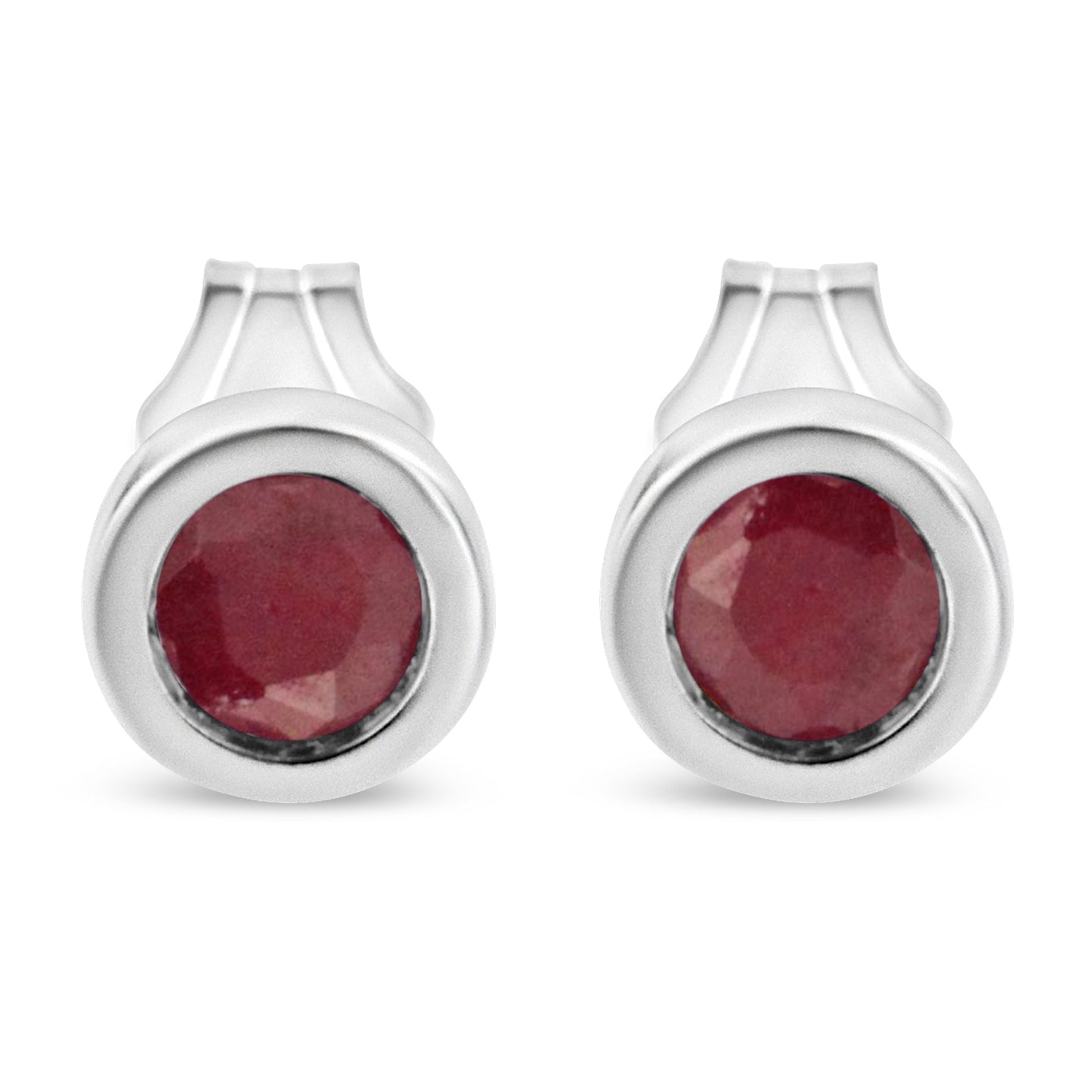 .925 Sterling Silver Bezel Set 3.5mm Created Red Ruby Gemstone Solitaire Stud Earrings Bids.com