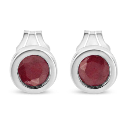 .925 Sterling Silver Bezel Set 3.5mm Created Red Ruby Gemstone Solitaire Stud Earrings Bids.com