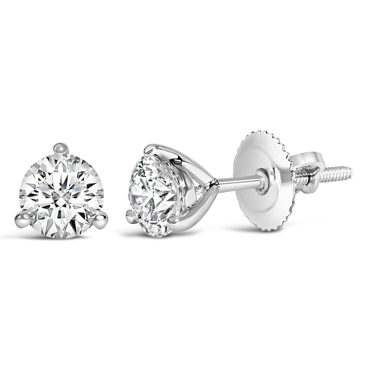 14K White Gold 2.0 Cttw 3-Prong Martini Set Brilliant Round-Cut Solitaire Lab Grown Diamond Screwback Stud Earrings (F-G Color, VS1-VS2 Clarity) Bids.com
