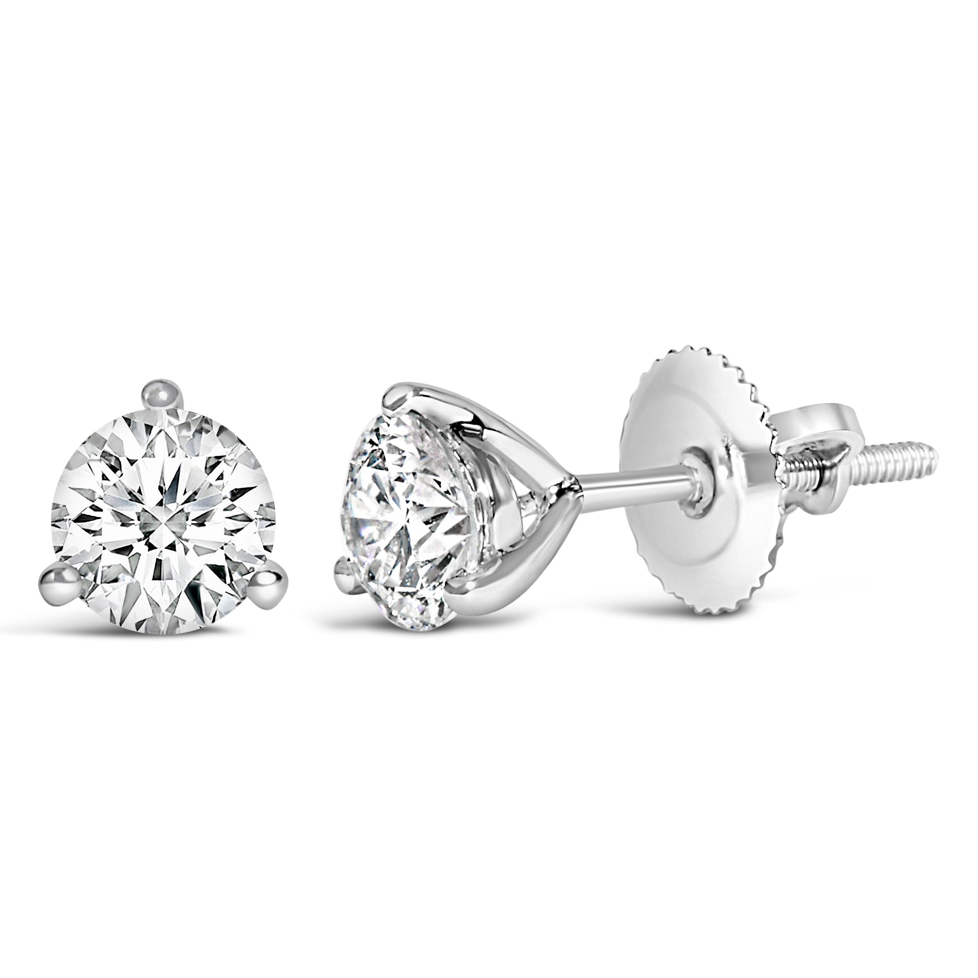 14K White Gold 2.0 Cttw 3-Prong Martini Set Brilliant Round-Cut Solitaire Lab Grown Diamond Screwback Stud Earrings (F-G Color, VS1-VS2 Clarity) Bids.com