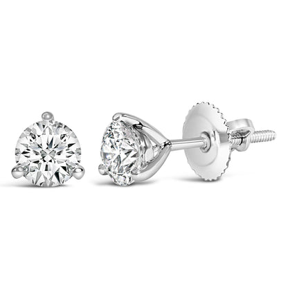 14K White Gold 2.0 Cttw 3-Prong Martini Set Brilliant Round-Cut Solitaire Lab Grown Diamond Screwback Stud Earrings (F-G Color, VS1-VS2 Clarity) Bids.com