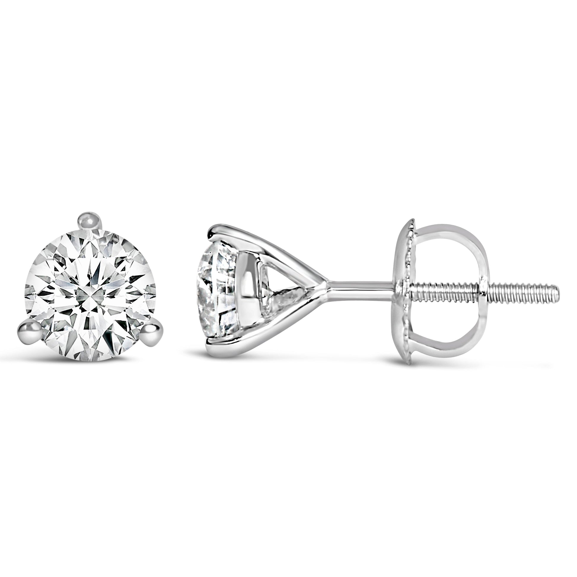 14K White Gold 2.0 Cttw 3-Prong Martini Set Brilliant Round-Cut Solitaire Lab Grown Diamond Screwback Stud Earrings (F-G Color, VS1-VS2 Clarity) Bids.com