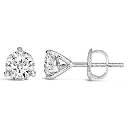 14K White Gold 2.0 Cttw 3-Prong Martini Set Brilliant Round-Cut Solitaire Lab Grown Diamond Screwback Stud Earrings (F-G Color, VS1-VS2 Clarity) Bids.com