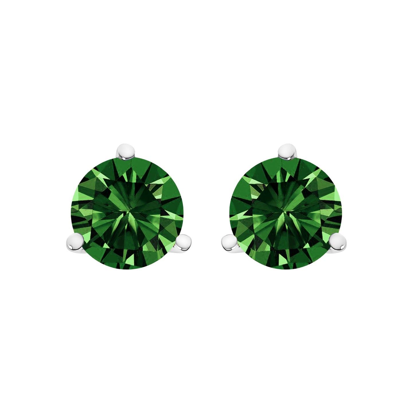 14K White Gold 1.0 Cttw 3-Prong Martini Set Lab Grown Green Diamond Solitaire Stud Earrings Bids.com