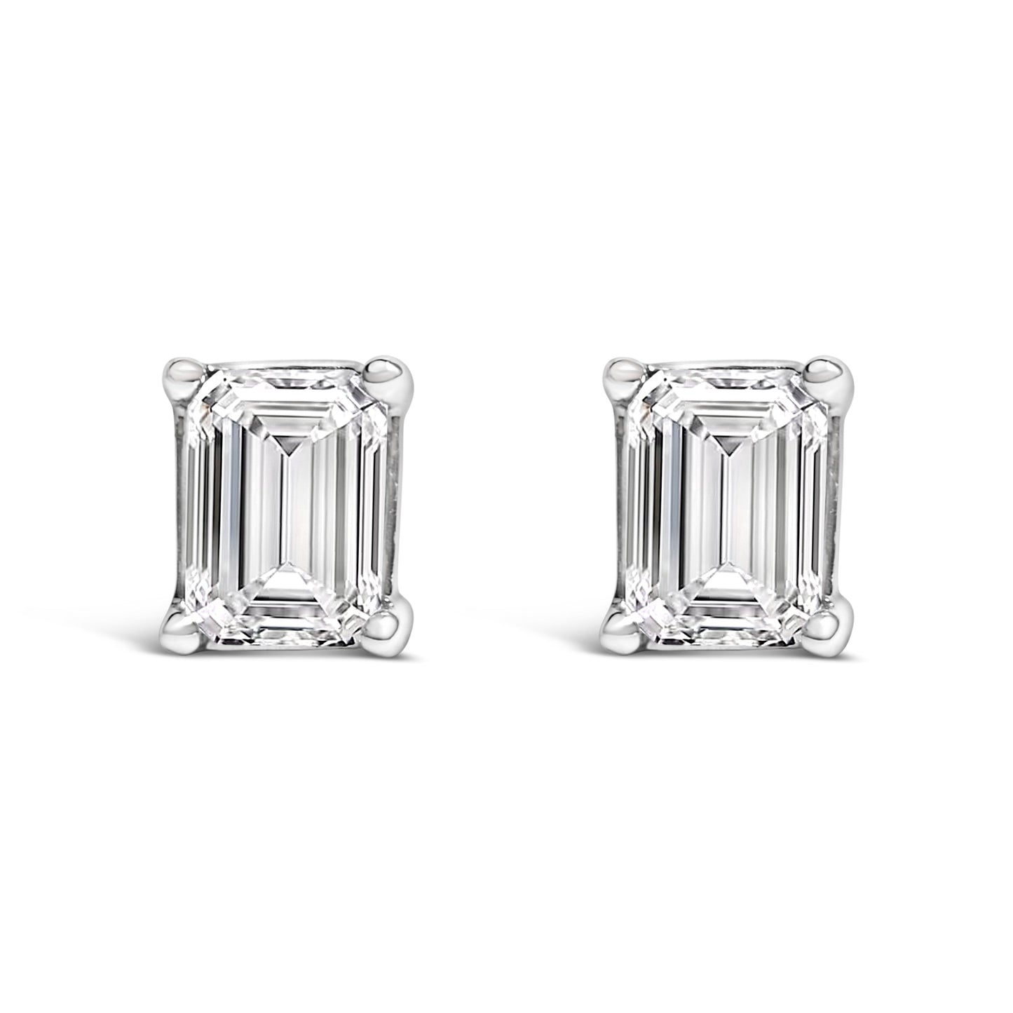14K White Gold 1.0 Cttw Emerald Cut Lab-Grown Diamond Solitaire Stud Earrings (F-G Color, VS1-VS2 Clarity) Bids.com