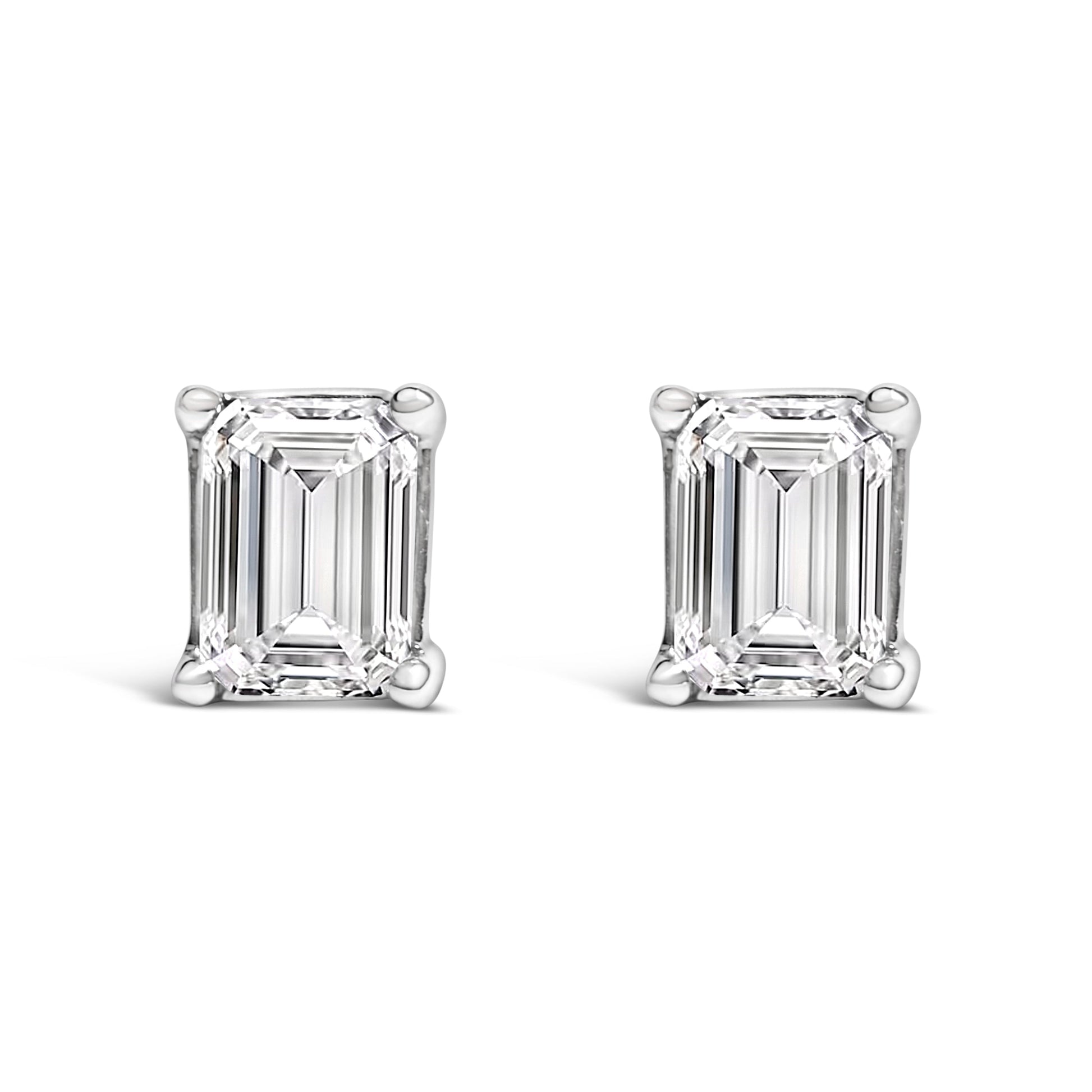 14K White Gold 1.0 Cttw Emerald Cut Lab-Grown Diamond Solitaire Stud Earrings (F-G Color, VS1-VS2 Clarity) Bids.com