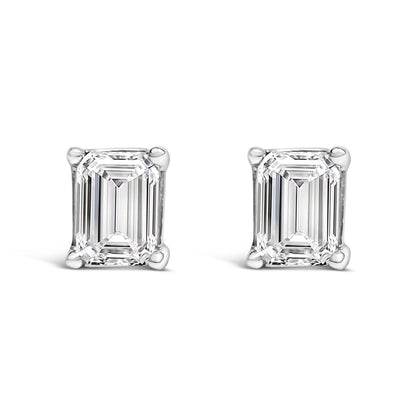 14K White Gold 1.0 Cttw Emerald Cut Lab-Grown Diamond Solitaire Stud Earrings (F-G Color, VS1-VS2 Clarity) Bids.com