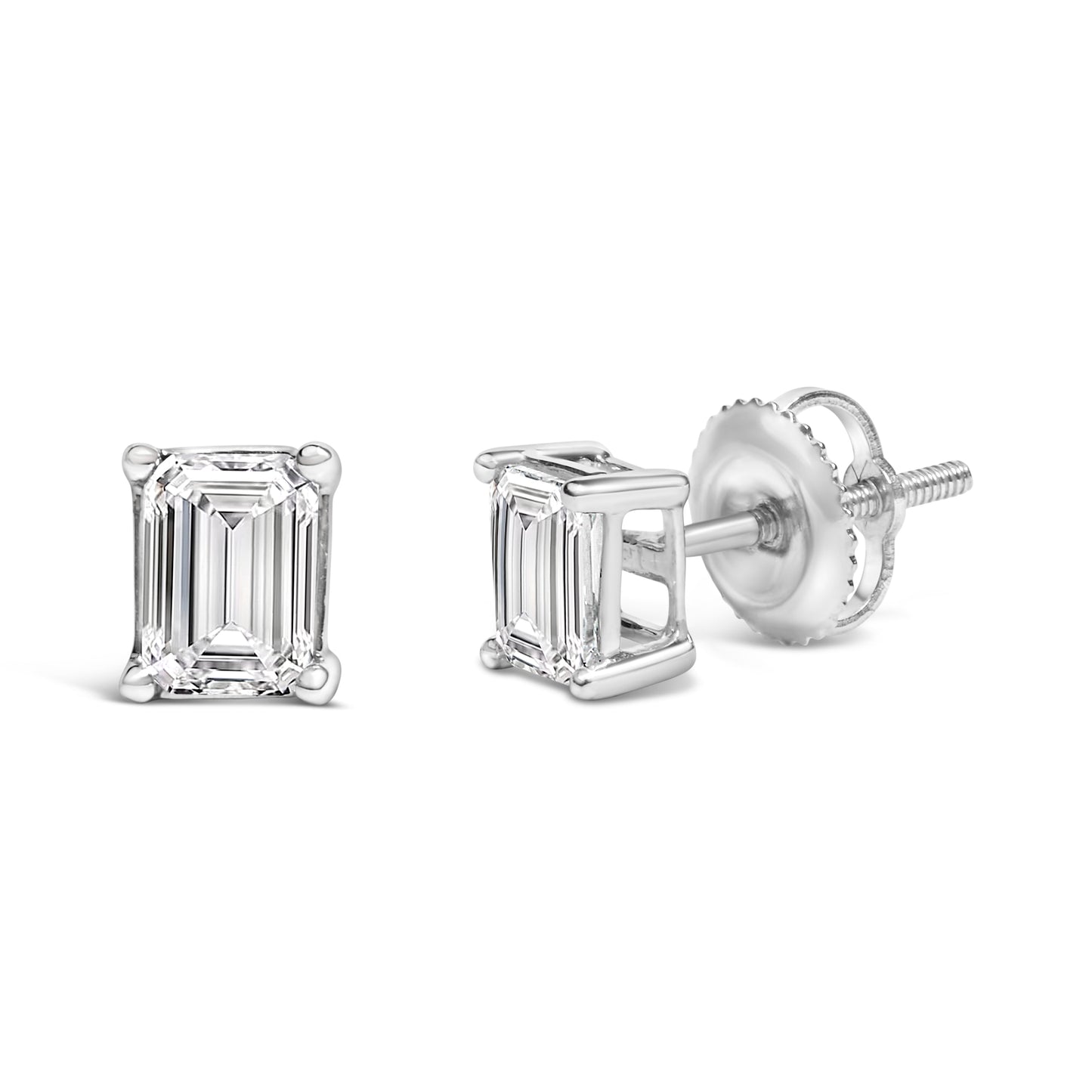 14K White Gold 1.0 Cttw Emerald Cut Lab-Grown Diamond Solitaire Stud Earrings (F-G Color, VS1-VS2 Clarity) Bids.com