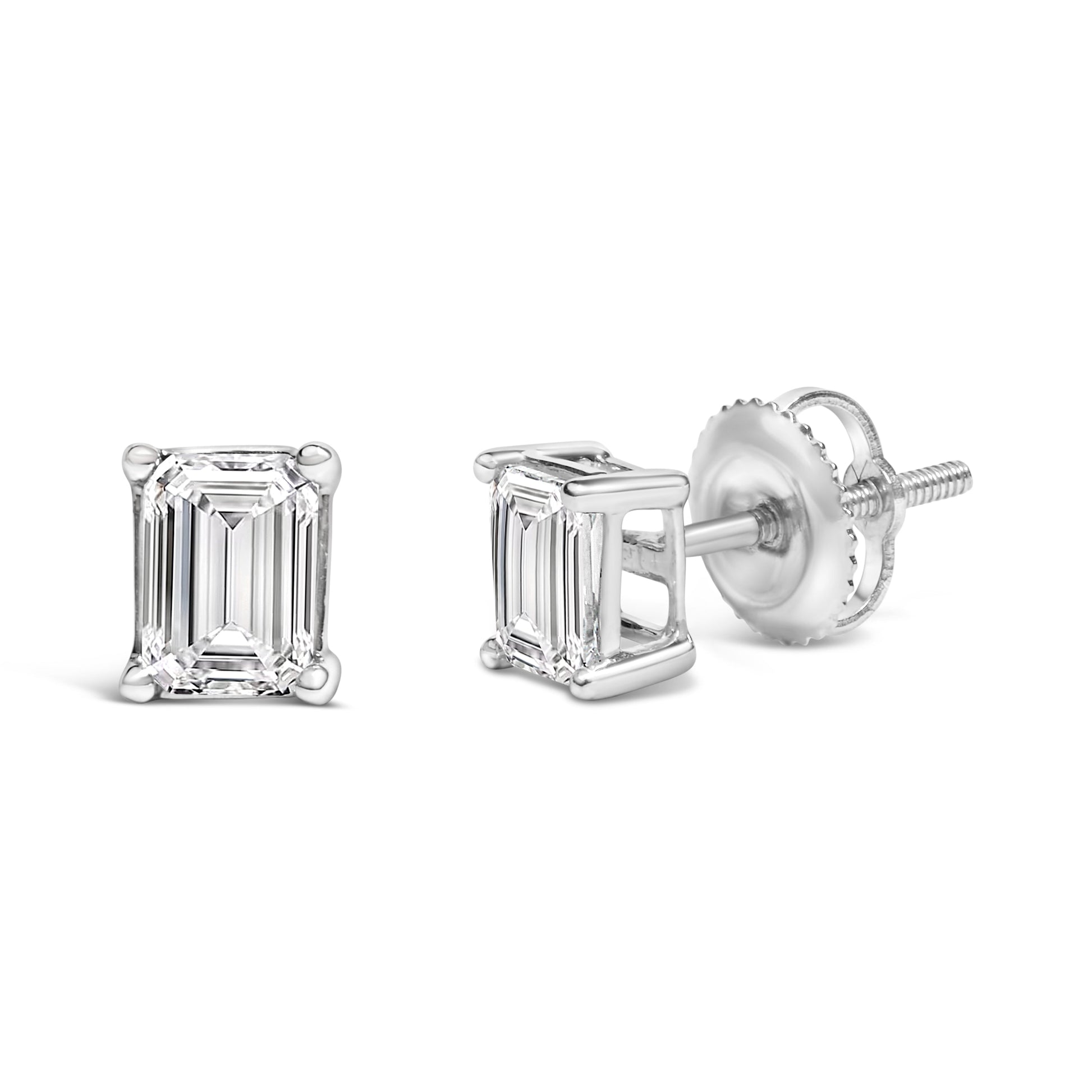 14K White Gold 1.0 Cttw Emerald Cut Lab-Grown Diamond Solitaire Stud Earrings (F-G Color, VS1-VS2 Clarity) Bids.com