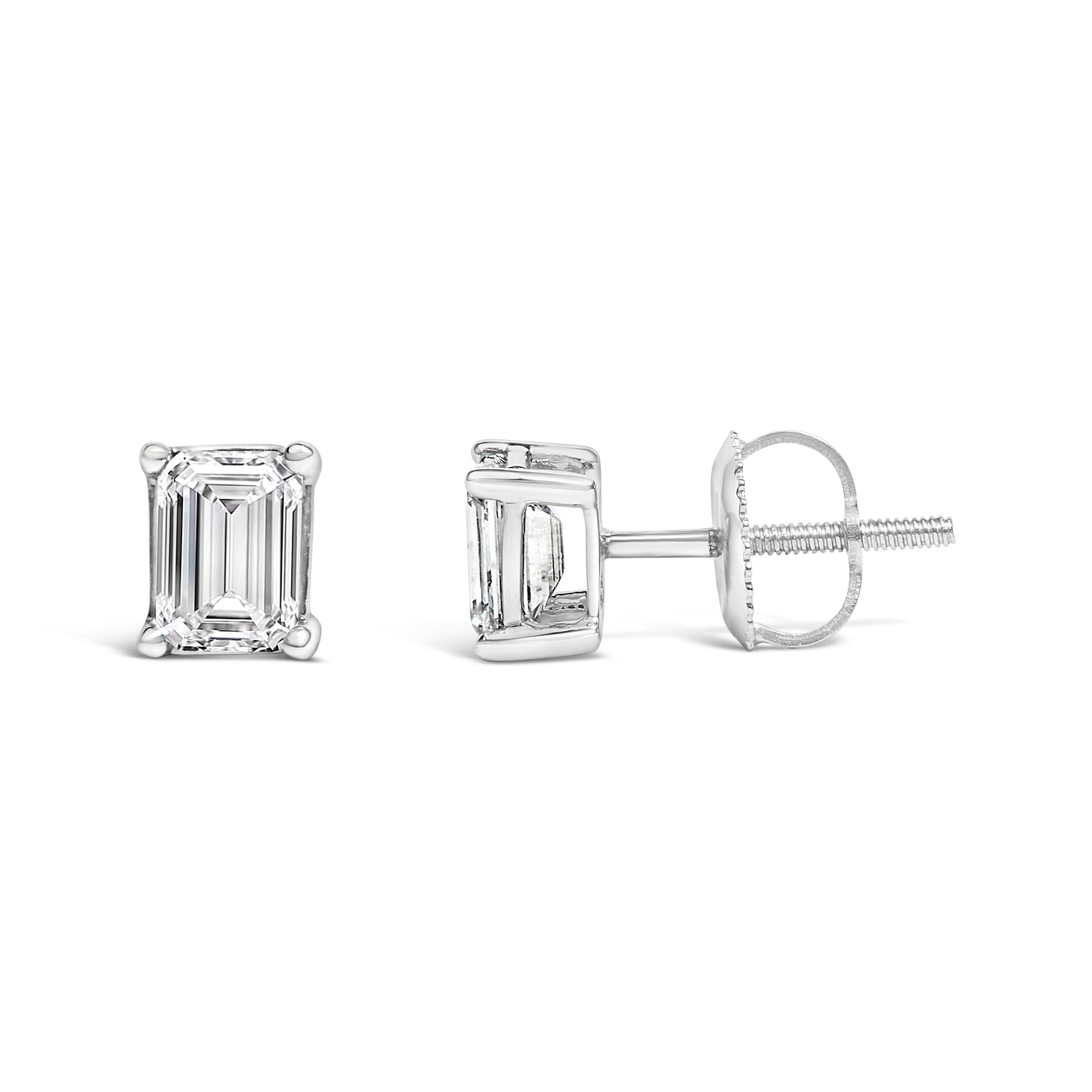 14K White Gold 1.0 Cttw Emerald Cut Lab-Grown Diamond Solitaire Stud Earrings (F-G Color, VS1-VS2 Clarity) Bids.com