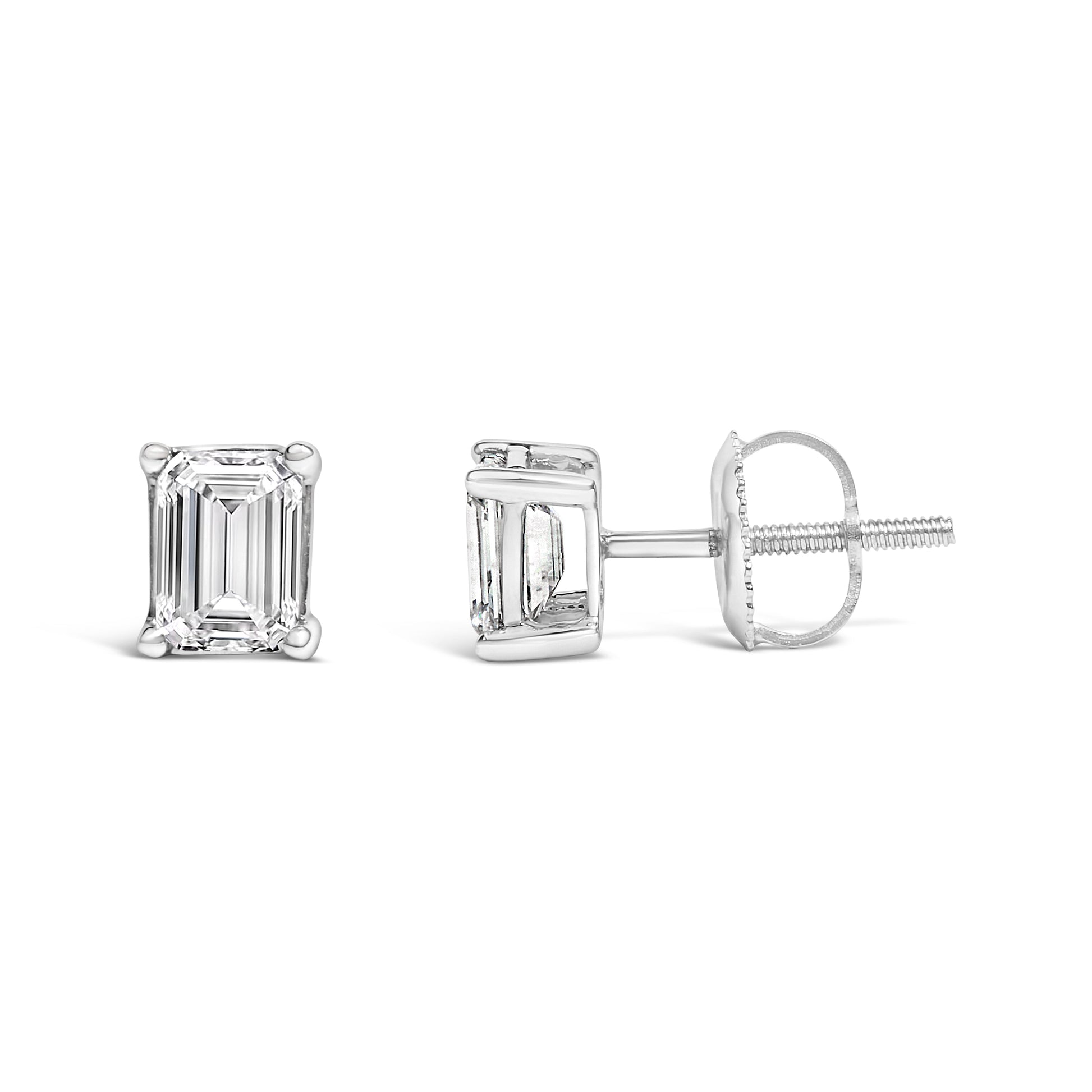 14K White Gold 1.0 Cttw Emerald Cut Lab-Grown Diamond Solitaire Stud Earrings (F-G Color, VS1-VS2 Clarity) Bids.com