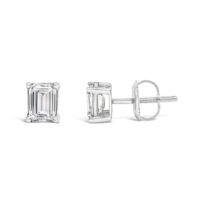 14K White Gold 1.0 Cttw Emerald Cut Lab-Grown Diamond Solitaire Stud Earrings (F-G Color, VS1-VS2 Clarity) Bids.com