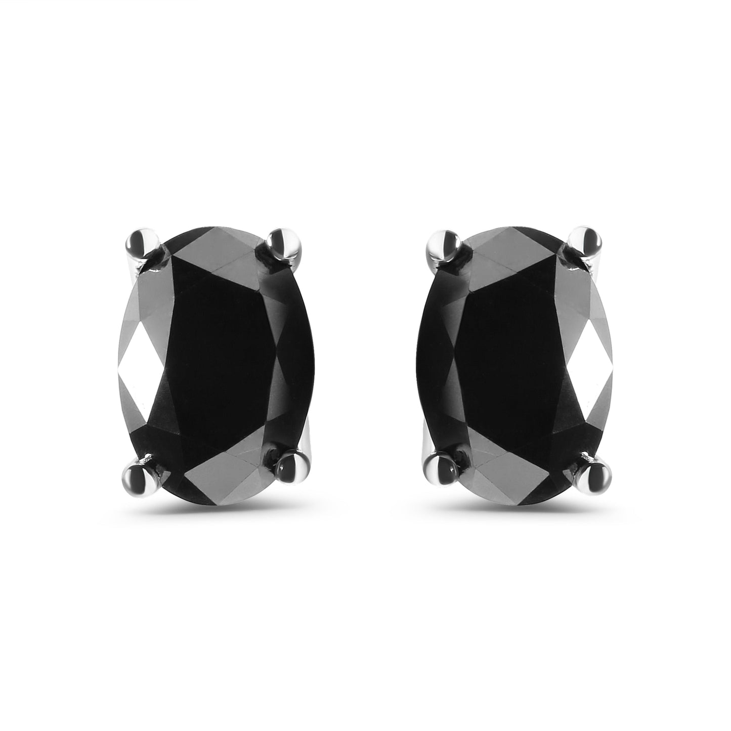 14K White Gold 3.00 Cttw Oval Cut Black Diamond Solitaire Stud Earrings (Black Color, I2-I3 Clarity) Bids.com
