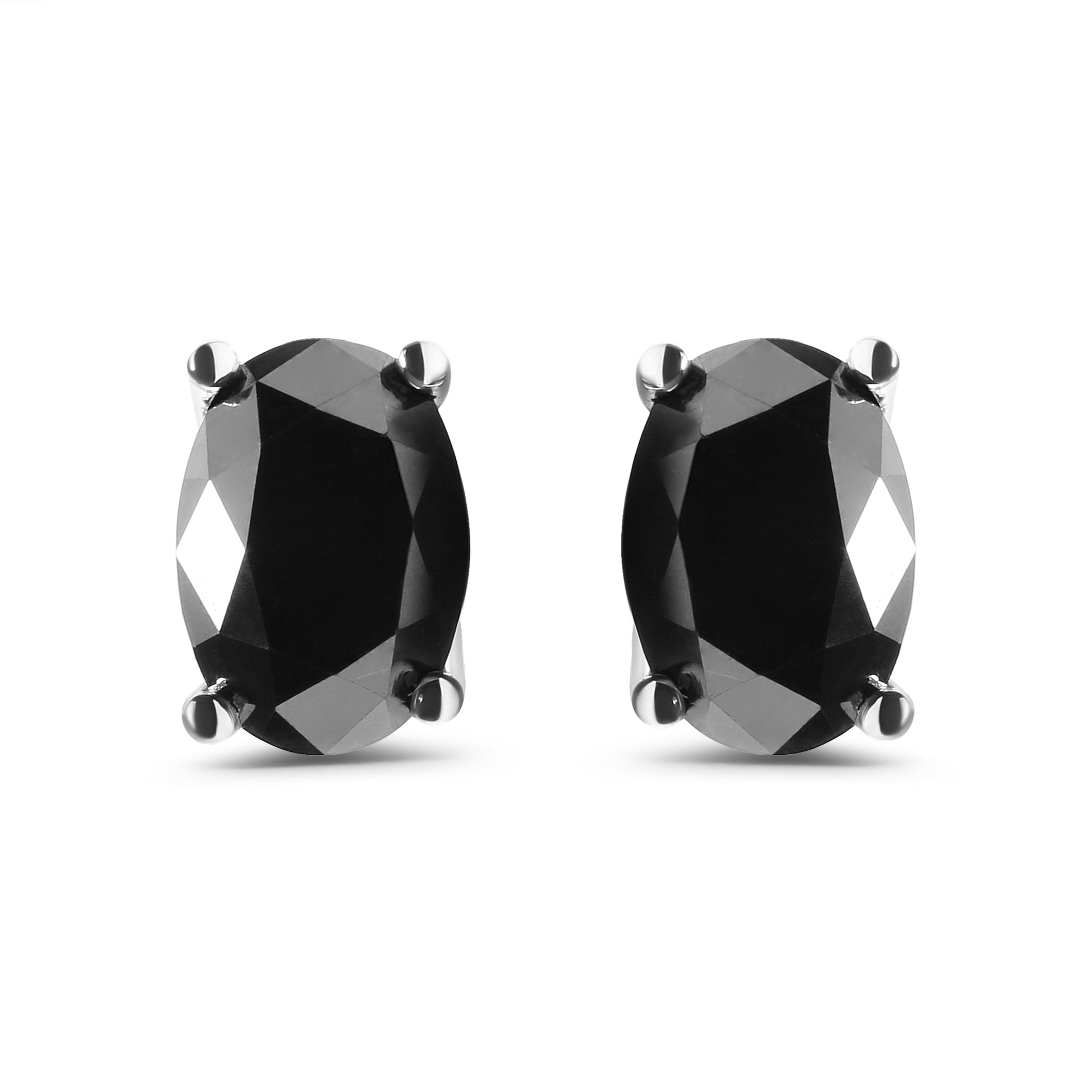 14K White Gold 3.00 Cttw Oval Cut Black Diamond Solitaire Stud Earrings (Black Color, I2-I3 Clarity) Bids.com