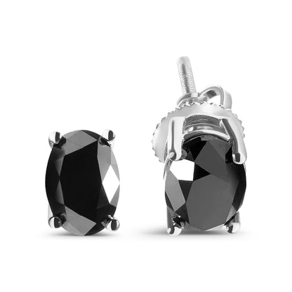 14K White Gold 3.00 Cttw Oval Cut Black Diamond Solitaire Stud Earrings (Black Color, I2-I3 Clarity) Bids.com