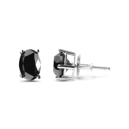 14K White Gold 3.00 Cttw Oval Cut Black Diamond Solitaire Stud Earrings (Black Color, I2-I3 Clarity) Bids.com