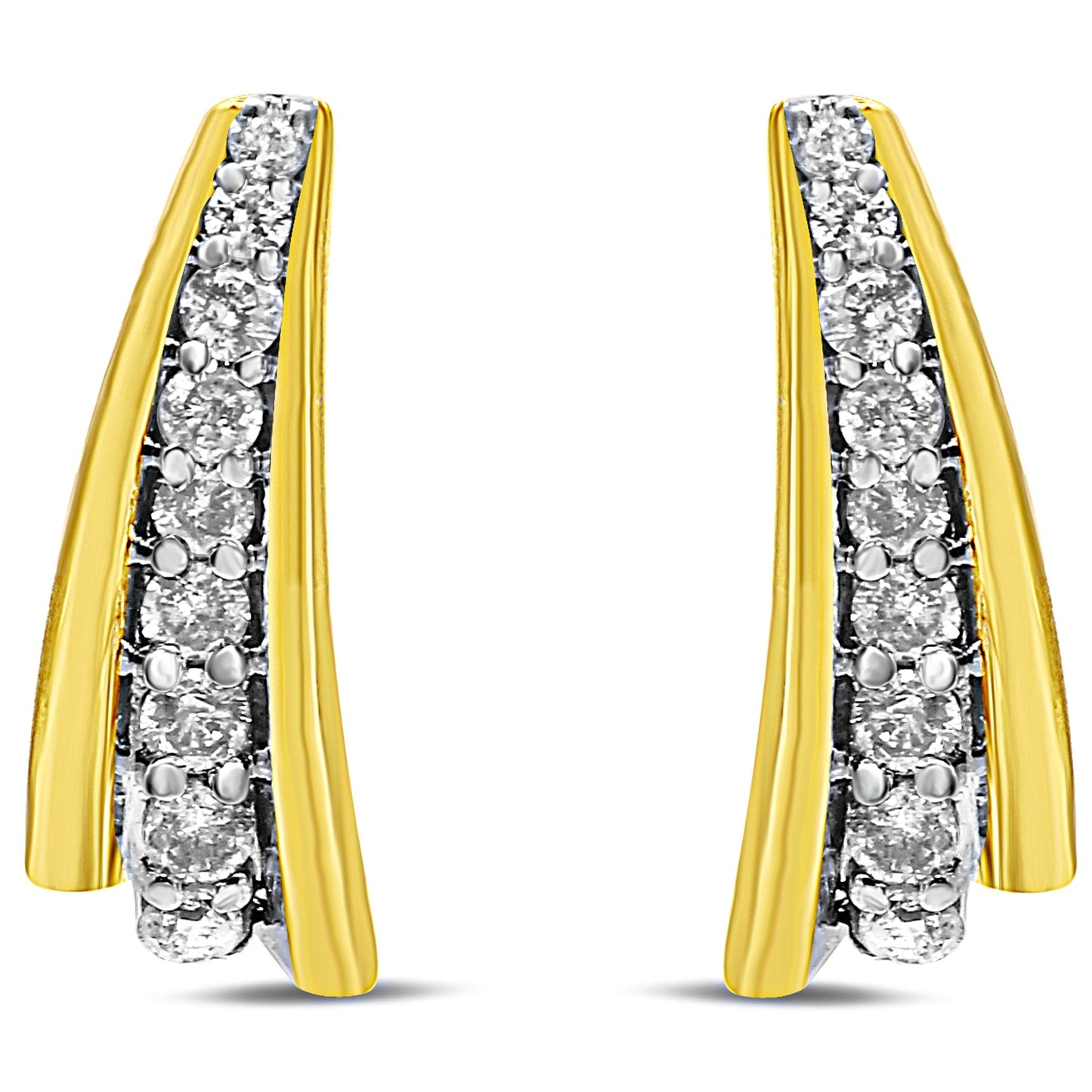 10K Yellow Gold Plated .925 Sterling Silver 0.50 Cttw Round Diamond Graduated Huggie Earrings (I-J Color, I2-I3 Clarity) Bids.com