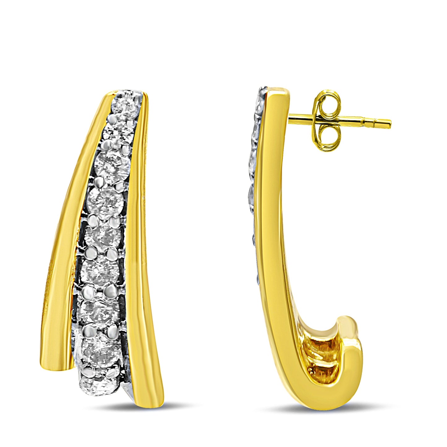 10K Yellow Gold Plated .925 Sterling Silver 0.50 Cttw Round Diamond Graduated Huggie Earrings (I-J Color, I2-I3 Clarity) Bids.com
