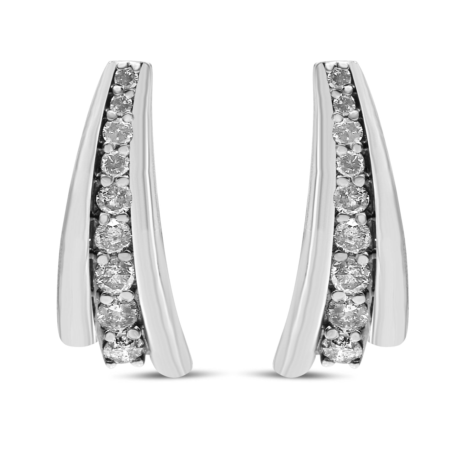.925 Sterling Silver 1 Cttw Round Diamond Graduated Huggie Earrings (I2-I3 Clarity, I-J Color) Bids.com