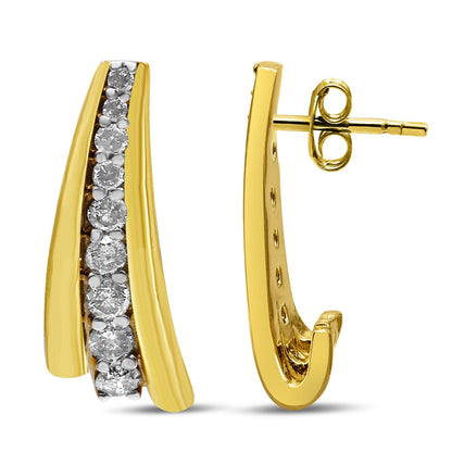 10K Yellow Gold Plated .925 Sterling Silver 1.00 Cttw Round Diamond Graduated Huggie Stud Earrings (I-J Color, I2-I3 Clarity) Bids.com