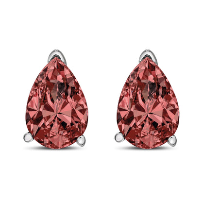 14K White Gold 1/2 Cttw Lab Grown Pink Pear Diamond 3 Prong Set Martini Solitaire Stud Earrings (Pink Color, VS2-SI1 Clarity) Bids.com