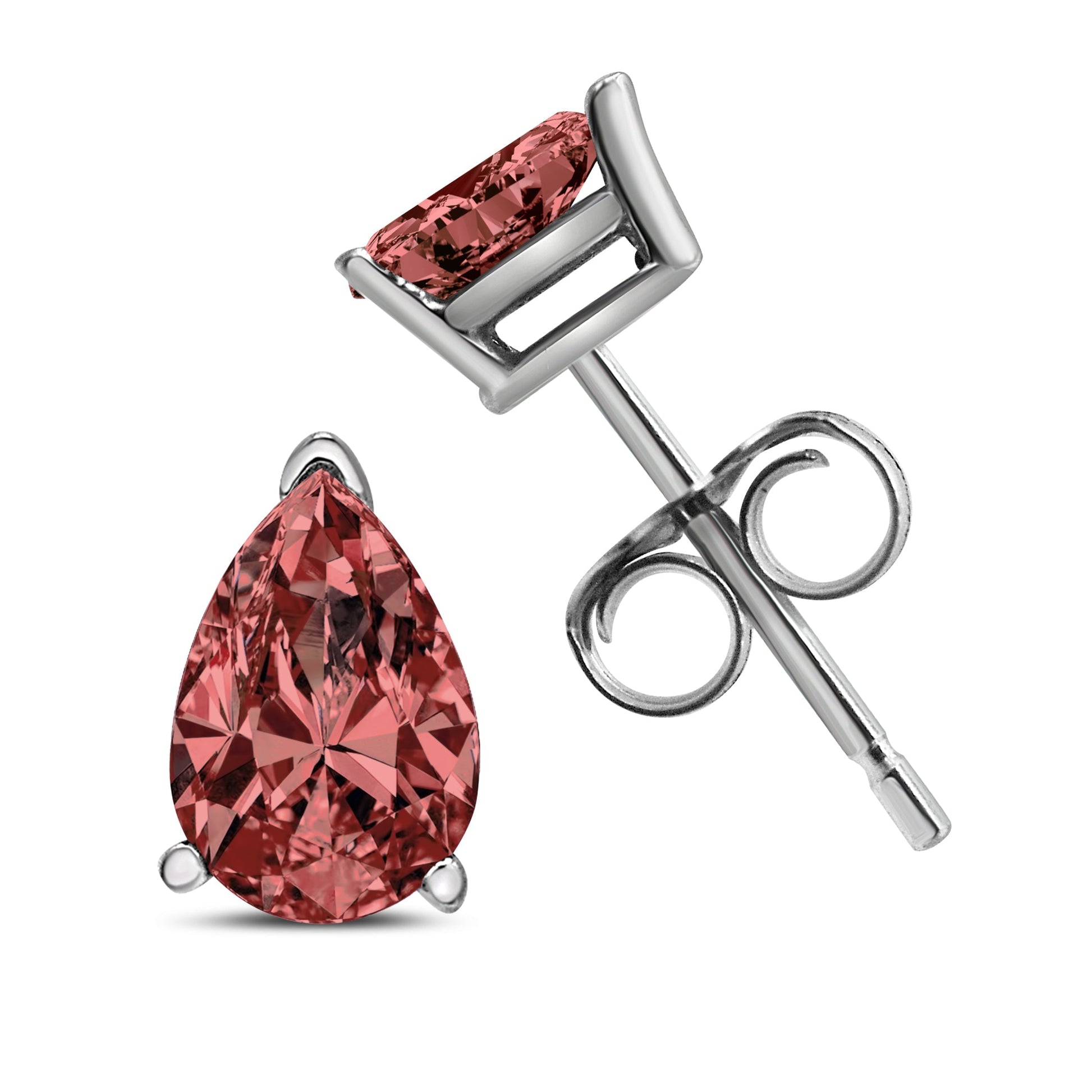 14K White Gold 1/2 Cttw Lab Grown Pink Pear Diamond 3 Prong Set Martini Solitaire Stud Earrings (Pink Color, VS2-SI1 Clarity) Bids.com