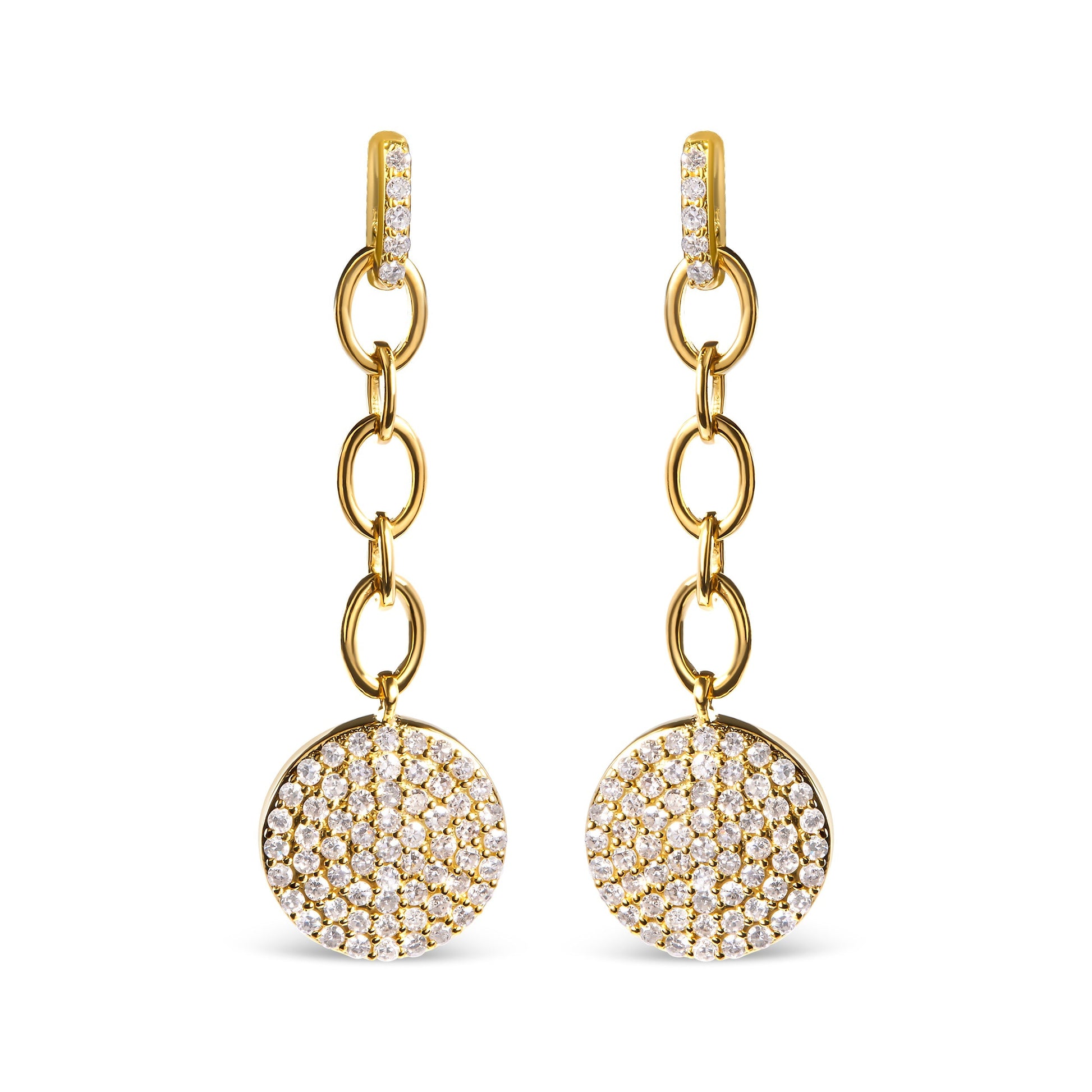 18K Yellow Gold Plated .925 Sterling Silver 1.0 Cttw Diamond Composite Cluster Dangle Chain Earrings (I-J Color, I1-I2 Clarity) Bids.com